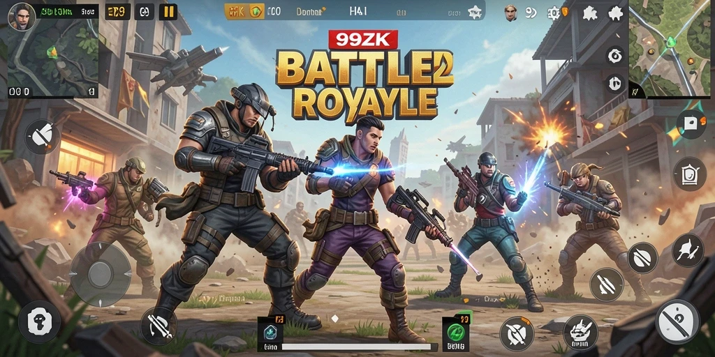 Tampilan gameplay seru 99ZK dalam pertempuran Battle Royale.