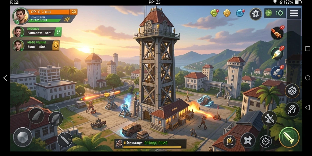 Gameplay menyenangkan PP123 dengan pertahanan menara strategis.