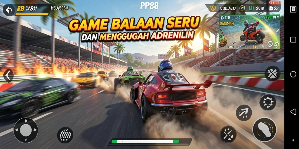 Tangkapan layar gameplay PP88 menampilkan aksi balap yang mendebarkan.