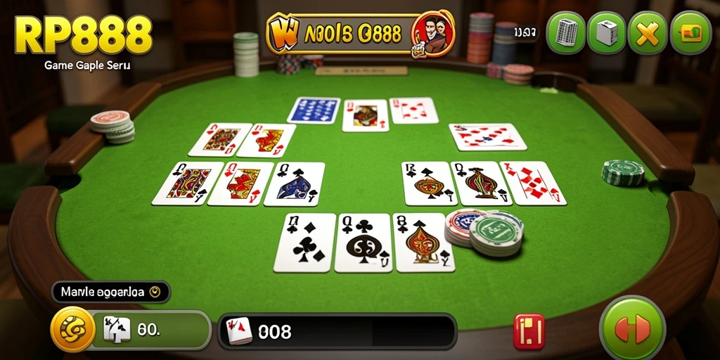 Tampilan gameplay seru dalam aplikasi RP888, nikmati permainan Gaple.