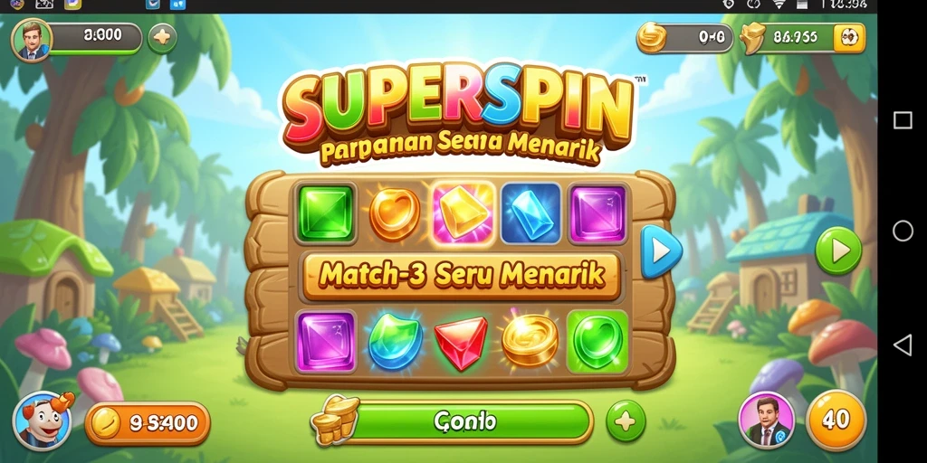 Tampilan gameplay menarik dari SUPERSPIN dengan kombinasi warna yang cerah.