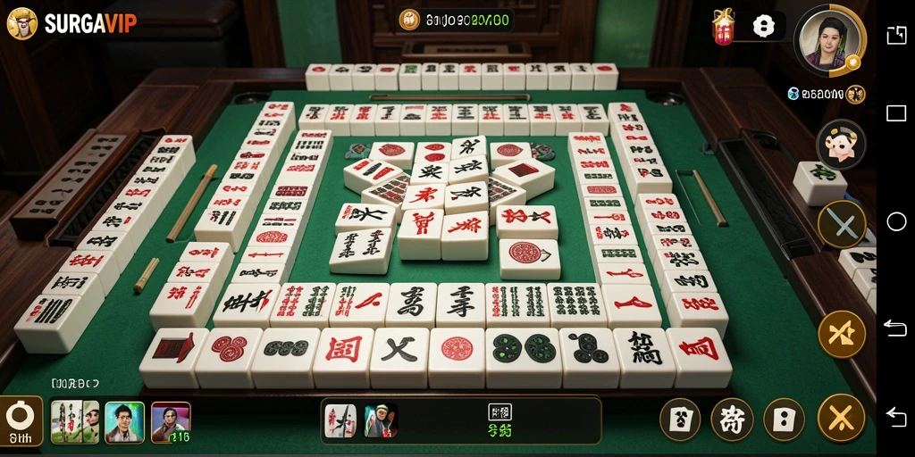 Tampilan gameplay menarik dari SURGAVIP yang mencerminkan serunya permainan Mahjong.